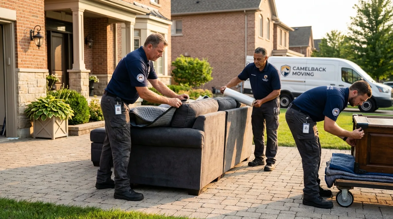 Large estate moving crew wrapping furniture in Fennimore, WI